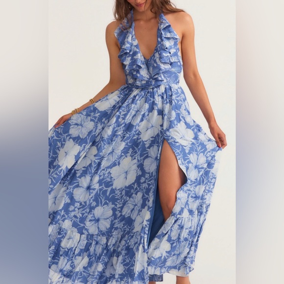 LoveShackFancy Floral Ruffle Halter Maxi Dress - Picture 9 of 13